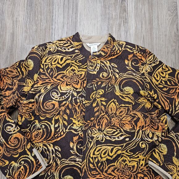 Vtg Laura Ashley Quilted Silk Jacket Womens M Brown Orange Floral Boho Cottage - Picture 2 of 8